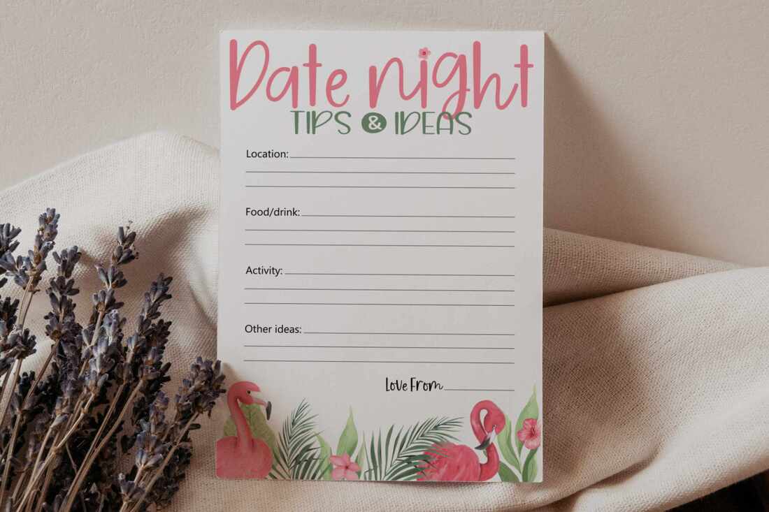 Date idea card featuring flamingos