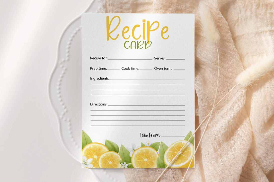 Lemon themed kitchen tea recipe card