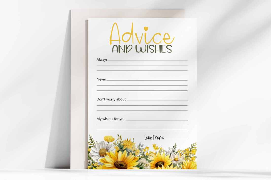 Advice & Wishes game cards (featuring sunflowers)