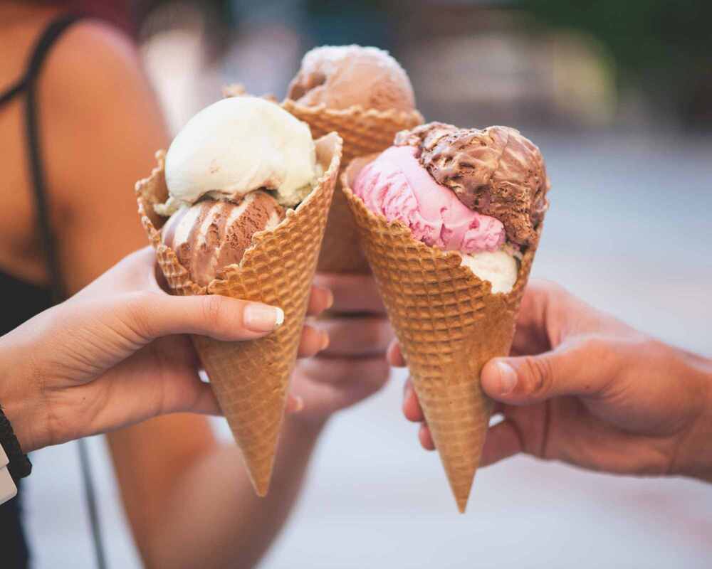 Three ice-cream cones at an ice-cream party