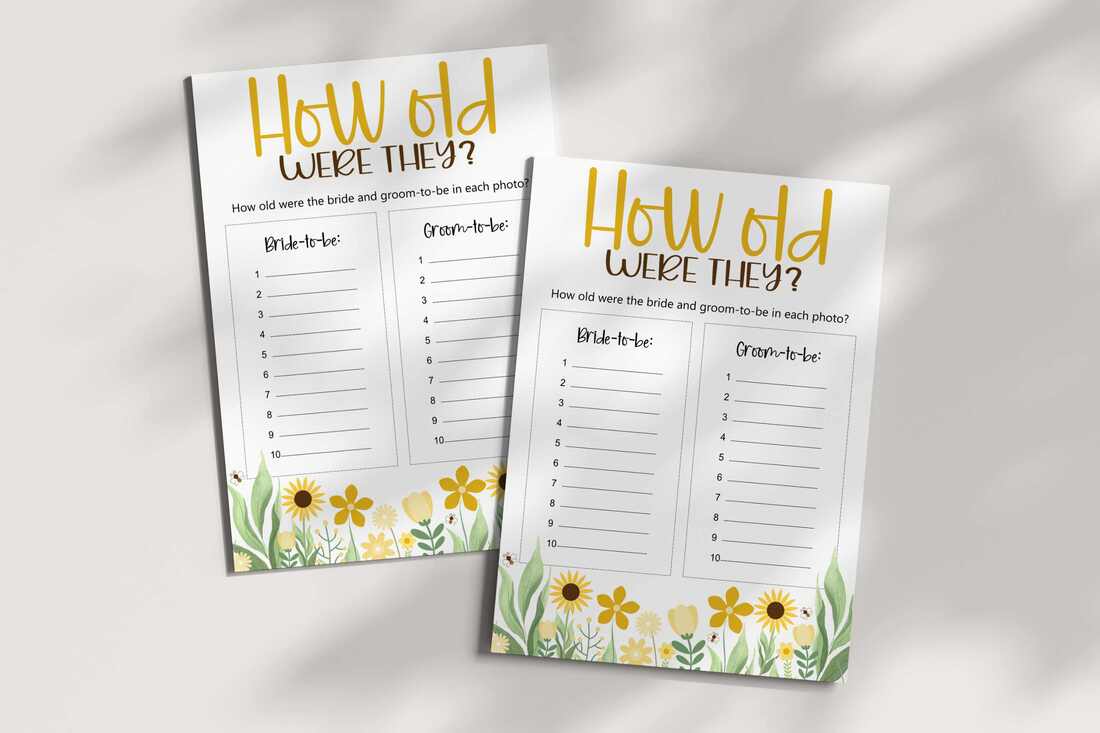 Bee themed guess the age bridal shower game card